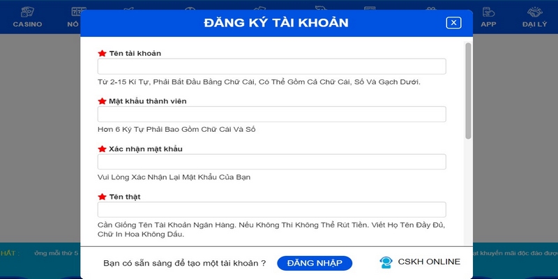 Đăng ký tài khoản nhận liền tay 58k