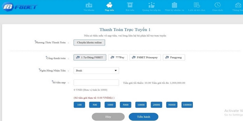Nhiều phương thức rút tiền F8Bet được cập nhật